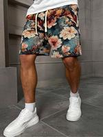 Men's Floral Jacquard Drawstring Waist Shorts, Regular Fit Casual Comfy Fashion Pocket Shorts for Tropical Daily Outdoor Wear...