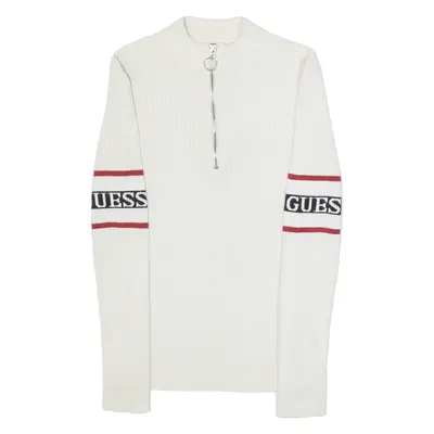 GUESS Womens Jumper White 1/4 Zip Tight Knit XS