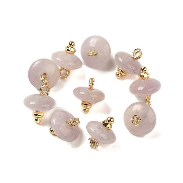 Natural Lepidolite Rondelle Charms with Rack Plating Brass Loops