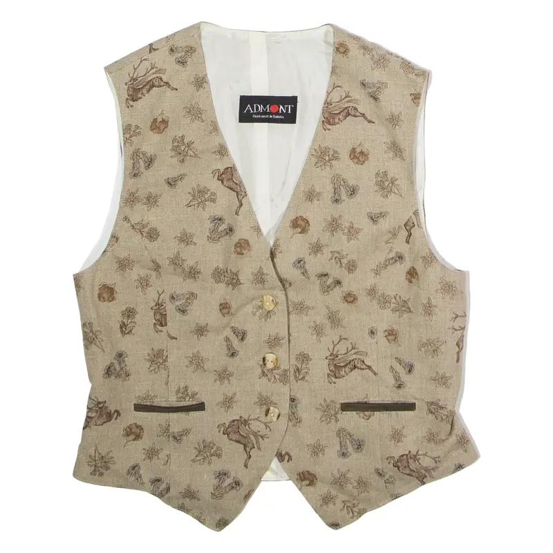 ADMONT Womens Blazer Waistcoat Beige Knit Linen Floral UK 14