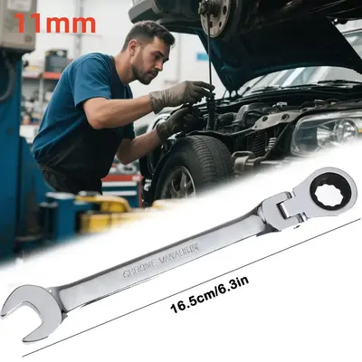 Multifunctional Ratchet Tool with Detachable Head, 11mm Combination Wrench, Ergonomic Design for Automotive and Bicycle Repai...