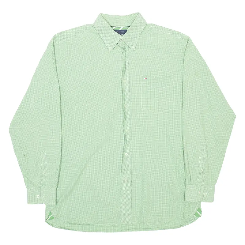 TOMMY HILFIGER Mens Shirt Green Check Long Sleeve L