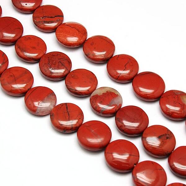 Natural Crackle Flat Round Red Jasper Beads Strands