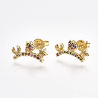 Brass Micro Pave Cubic Zirconia(Random Mixed Color) Ear Studs