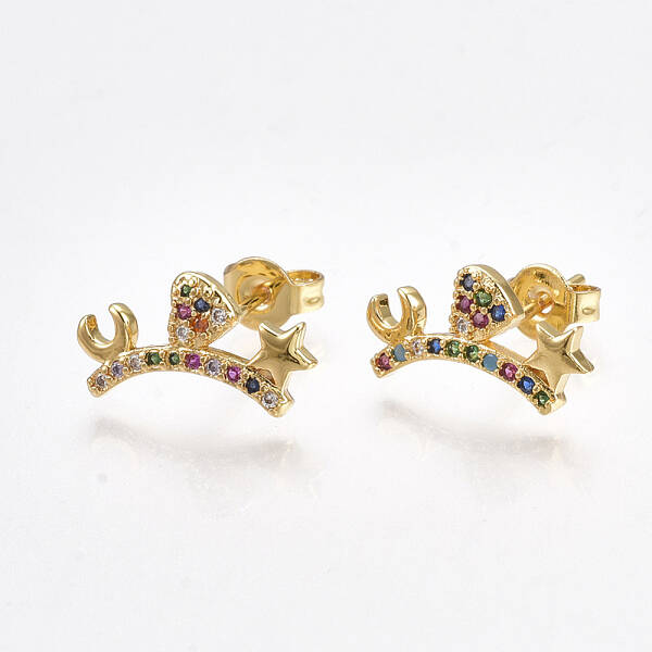 Brass Micro Pave Cubic Zirconia(Random Mixed Color) Ear Studs