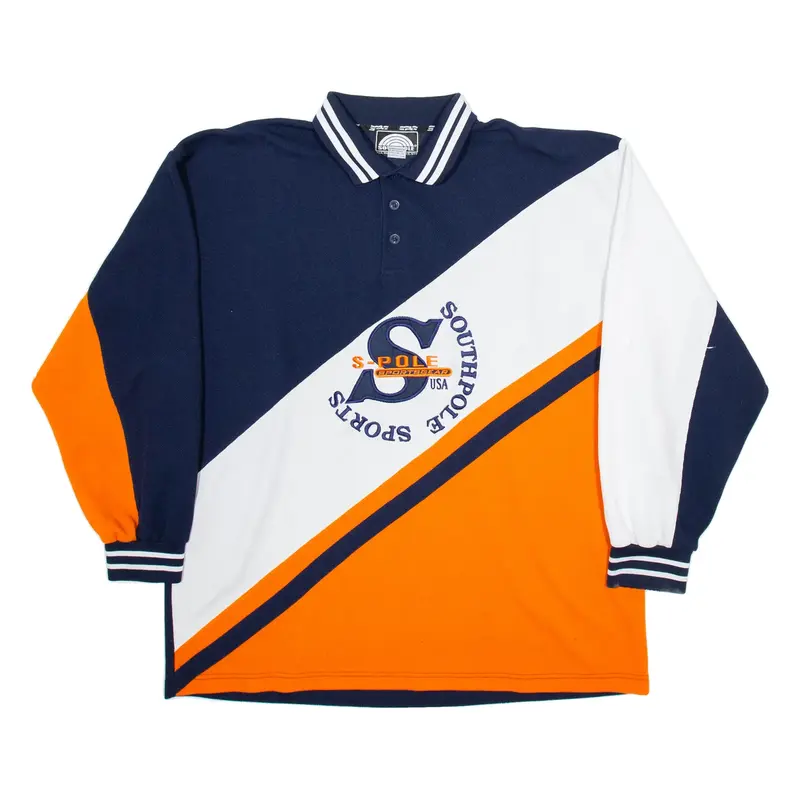 SOUTHPOLE Mens Polo Shirt Orange Striped Long Sleeve 2XL