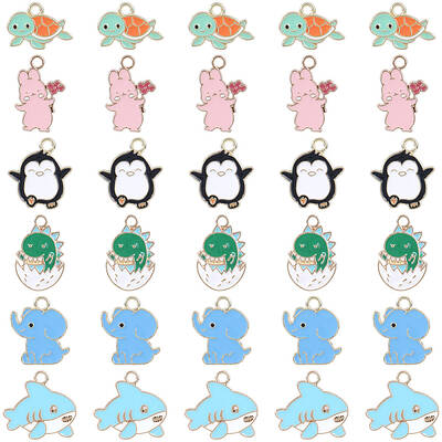 30Pcs 6 Styles Alloy Enamel Pendants