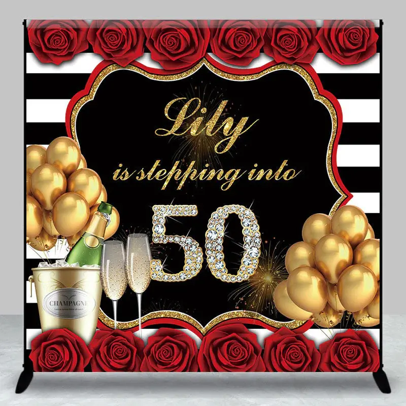 Roses Stepping Into Custom Birthday Backdrop For Lady