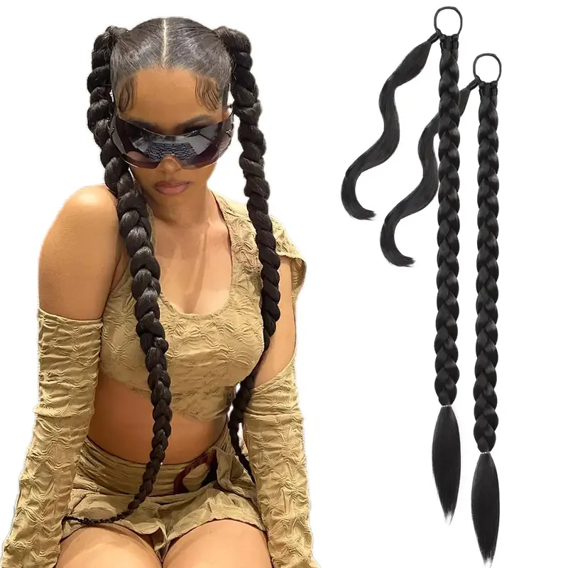 AISI HAIR FallFreshness 2PCS DIY Braid Ponytail Extension Long Straight Wrap Around Hair Extensions Ponytail Soft Synthetic H...