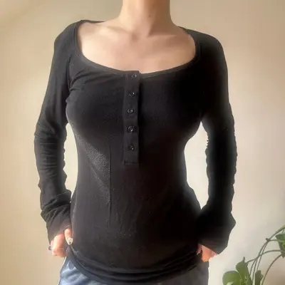 Just Cavalli Long Sleeve Top - Large Black Cotton Blend