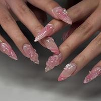 Elegant Press on Nails with Nail File & Glue, 24pcs Flower Decor Fake Nails for Women & Girls DIY Nail Art, Effortless Stick...