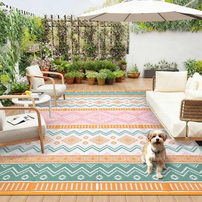 Garvee Reversible Outdoor Plastic Straw Rug - Waterproof, UV & Mark Resistant Patio Carpet, Easy Clean, Lightweight, 9x12ft, ...