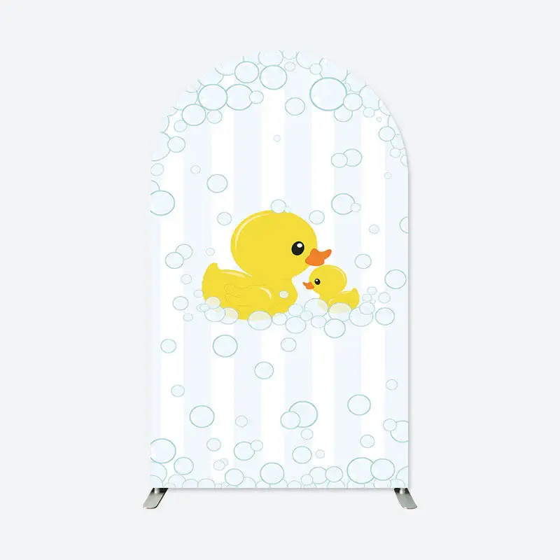 Aperturee Bubbles Yellow Duck Stripe Baby Shower Arch Backdrop | Diy Round Arch Backdrop | Diy Chiara Backdrop Cover | Circle...