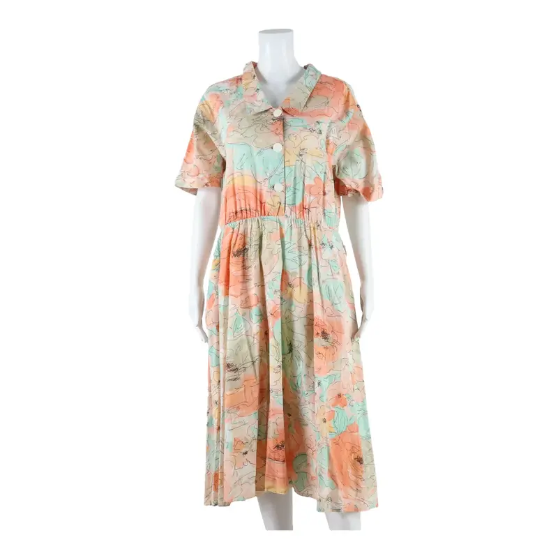 SPENGLER MODE Womens A-Line Dress Pink Crazy Pattern Short Sleeve Midi M