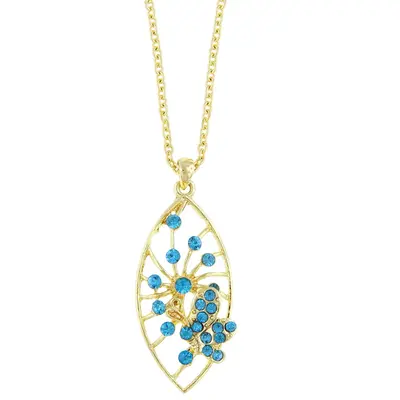 Gold-Tone Aqua Pave Butterfly Pendant Necklace 16\