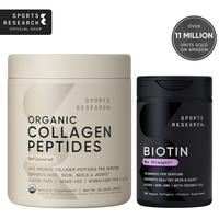 Biotin 10,000mcg (120 veggie softgels) & Collagen Peptides Organic Unflavored (30 servings)