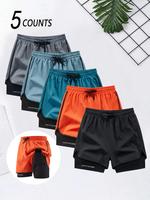 Men's Letter Print 2 in 1 Quick Drying Liner Shorts, Regular Fit Casual Comfy Breathable Shorts for Summer, Men's Bottoms for...