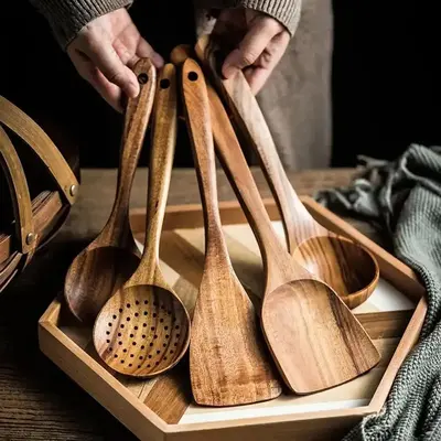 Wooden Cooking Utensils Set, 5 Counts/set Non-stick Cooking Utensils, Kitchen Utensils Set for Home Use, Household Kitchen P...