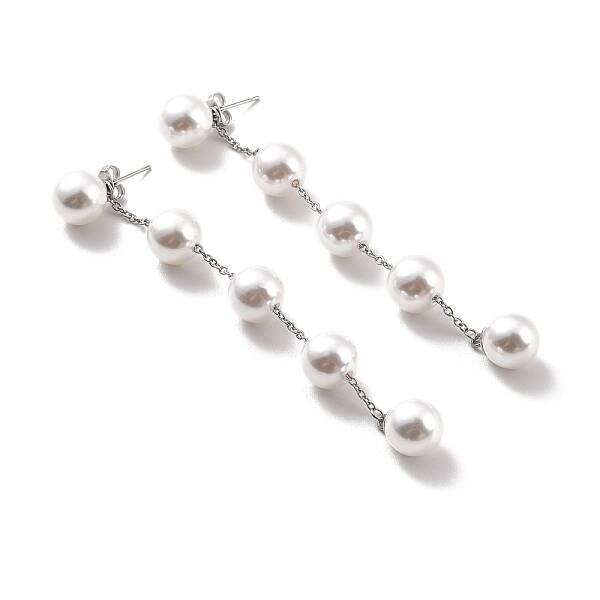Round Plastic Pearl Beaded Long Chain Dangle Stud Earrings