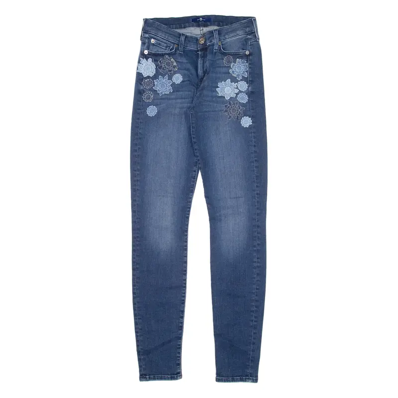 7 FOR ALL MANKIND Floral Womens Jeans Blue Slim Skinny W27 L28