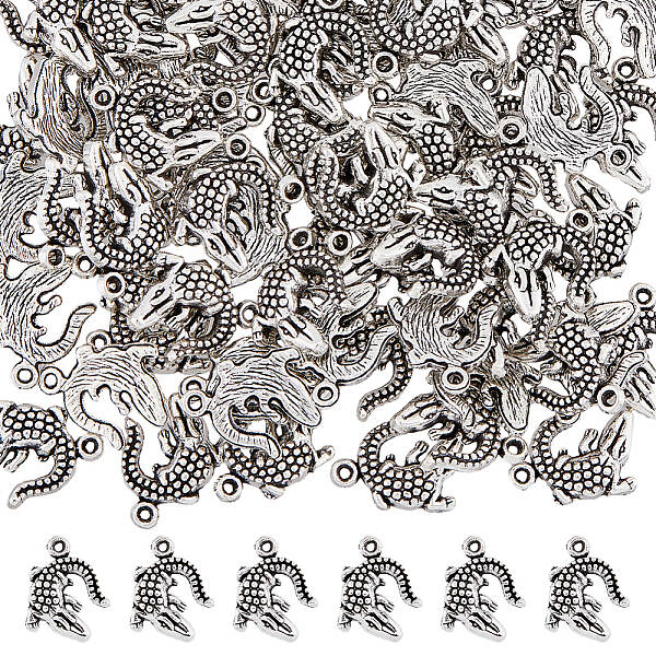 100Pcs Crocodile Tibetan Style Alloy Pendants