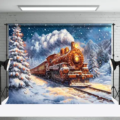Nigth Train Passing Through Christmas Photo Backdrop - Aperturee