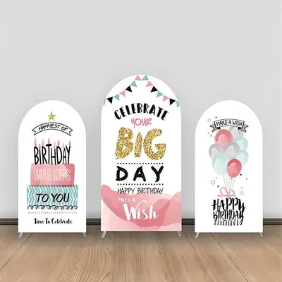 Pink Blue Balloons Cakes Candle Arch Backdrop Kit - Aperturee