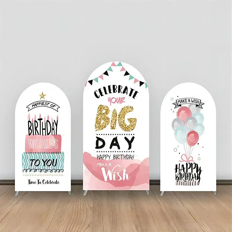 Pink Blue Balloons Cakes Candle Arch Backdrop Kit - Aperturee