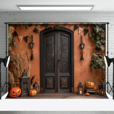 Halloween Pumpkins Retro Door Cake Smash Backdrop