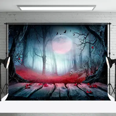 Mysterious Terrify Forest Moon Night Halloween Backdrop