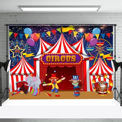 Circus Spark Balloons Ferris Wheel Animals Backdrop - Aperturee