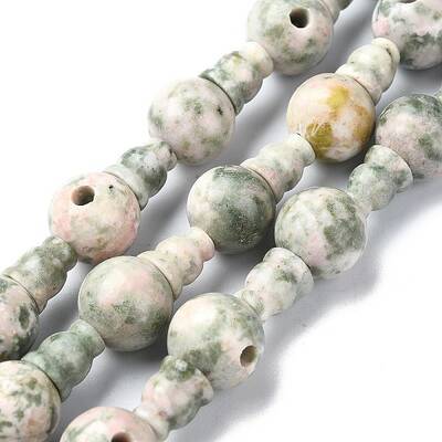 Natural Green Line Jasper 3-Hole Guru Bead Strands