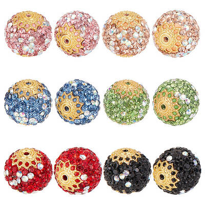 12Pcs 6 Colors Glass Rhinestone Clay Pave Beads