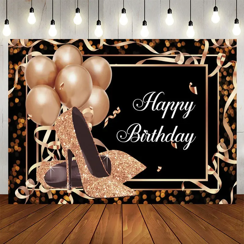 Aperturee Rose Gold Balloon Glitter Heels Birthday Backdrop