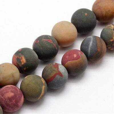 Natural Polychrome Jasper/Picasso Stone/Picasso Jasper Frosted Bead Strands