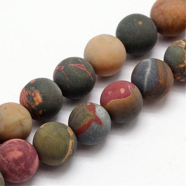 Natural Polychrome Jasper/Picasso Stone/Picasso Jasper Frosted Bead Strands