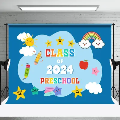Aperturee Blue Sky Cloud Sun Class Of 2024 Perschool Backdrop - Aperturee