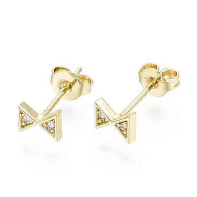 Brass Micro Pave Clear Cubic Zirconia Stud Earrings