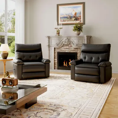 Garvee Oversized PU Leather Swivel Rocker Recliner Dining Chair - 360° Manual Reclining, Thick Cushion, Comfortable Arm & Ba...