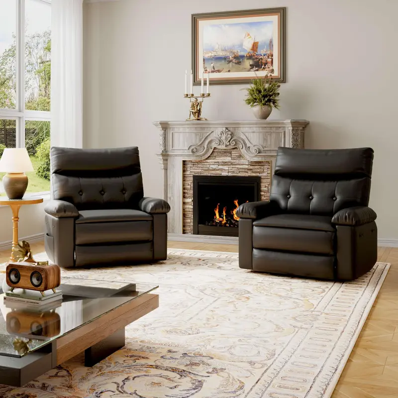 Garvee Oversized PU Leather Swivel Rocker Recliner Dining Chair - 360° Manual Reclining, Thick Cushion, Comfortable Arm & Ba...