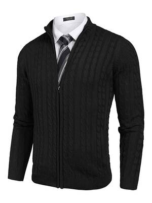 Cardigan Knitted Zip Up Sweater with Pockets (US Only), Black / XL