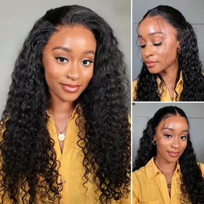 Water Wave 13x6 Full Transparent Lace Wig Natural Black Color