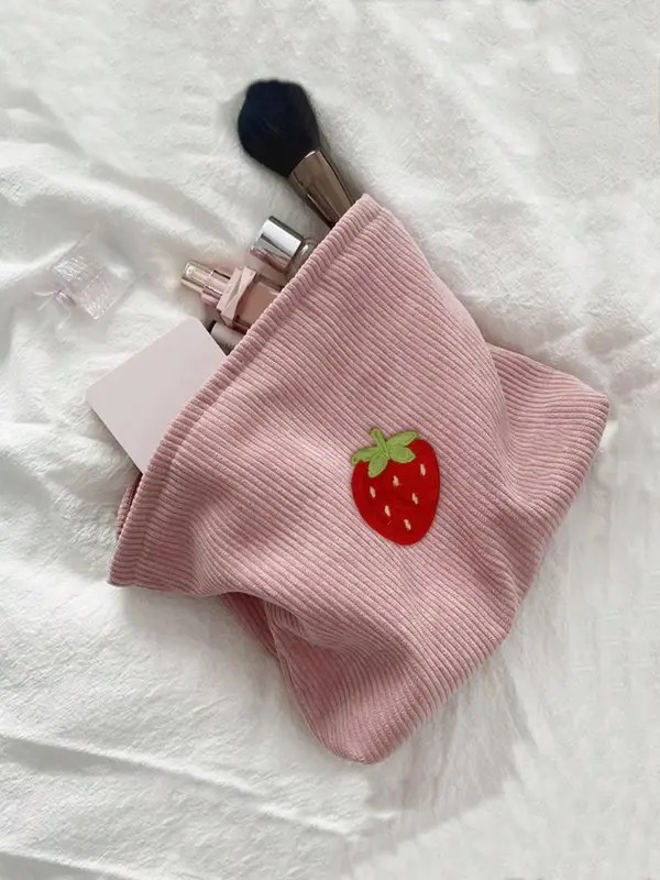 Strawberry Pattern Makeup Bag, Casual Makeup Brush Storage Bag, Zipper Makeup Organizer Pouch, Versatile Storage Bag for Trav...