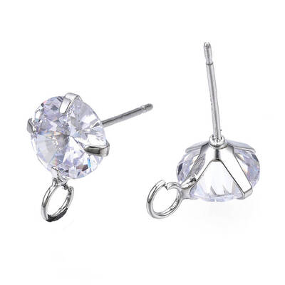 Brass Micro Clear Cubic Zirconia Stud Earring Findings