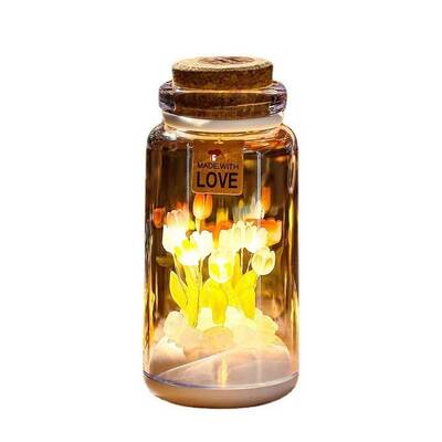 Nightlight Tulip Wishing Bottle Portable Light Flower in Glass Romantic Gift