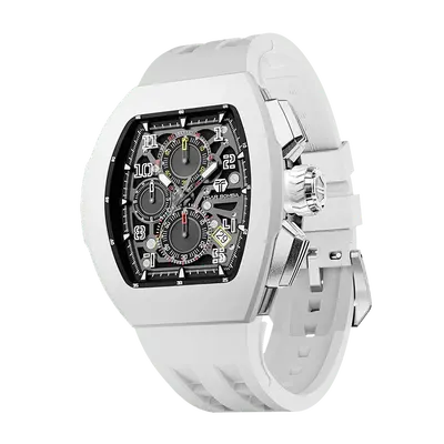 TSAR BOMBA Men's Quartz Watch | White | Atomic TB8214 | Fluororubber Bezel | Luxury Sport Watch | 50M Waterproof Sapphire Gla...