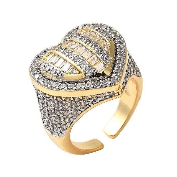 Brass Micro Pave Cubic Zirconia Cuff Rings for Women