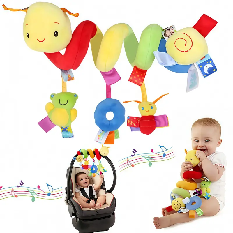 Interesting Infant Car Seat Toy Spiral Activity Bee Design with Suspended Plush Texture Sensory Stimulation Function Perfect ...