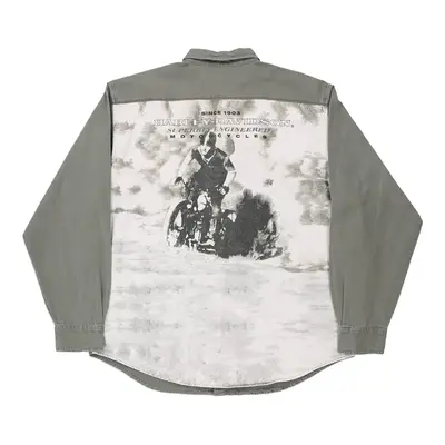 Harley Davidson Graphic Denim Shirt - XL Grey Cotton