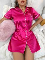 Women's Lapel Neck Button Closure Sleep Dress, Elegant Soft Comfortable Short Sleeve Nightgown for Women, Ladies Sleepwear fo...